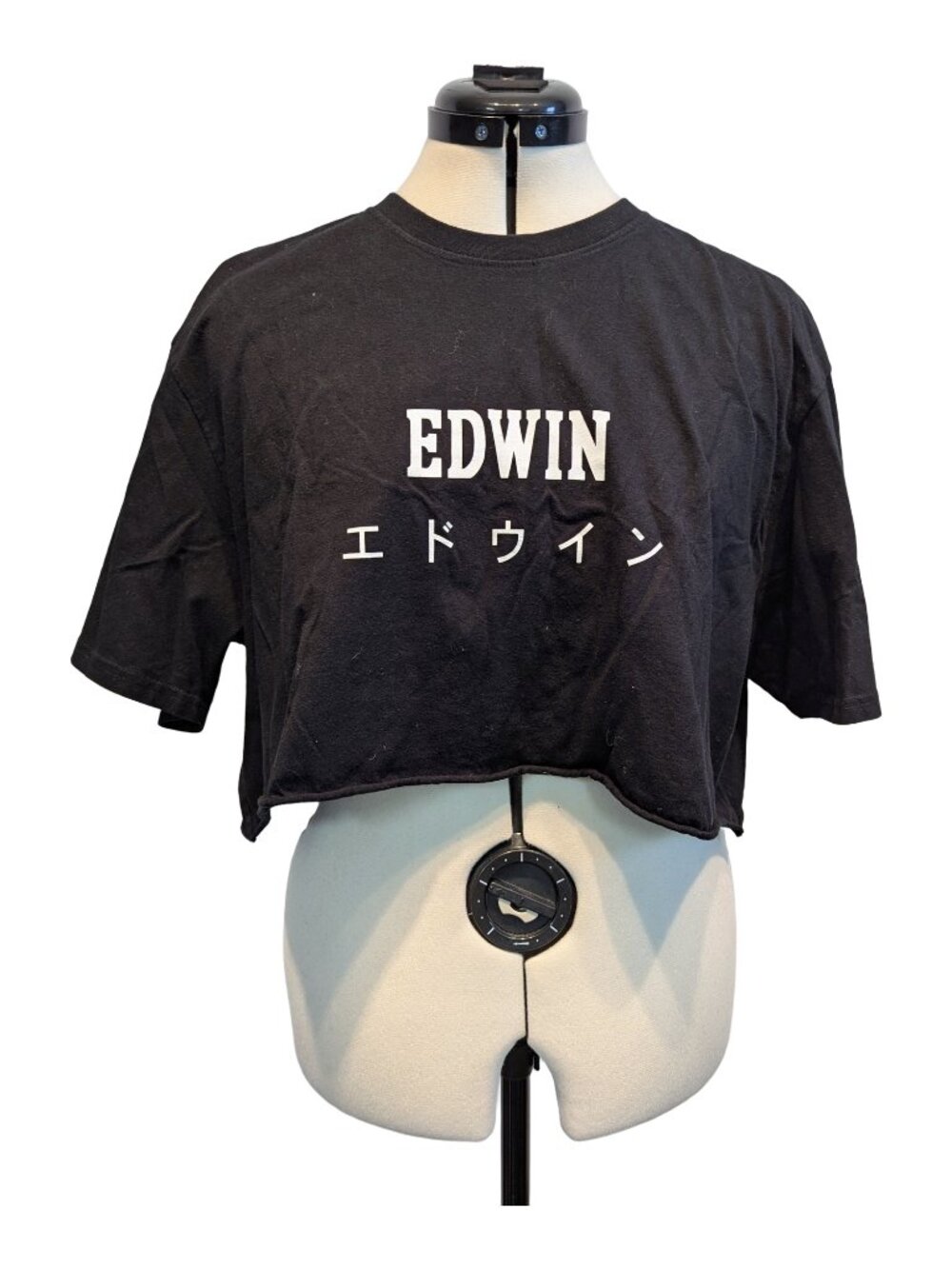 Edwin Black Cropped Graphic Logo Tee Katakana Women's XL